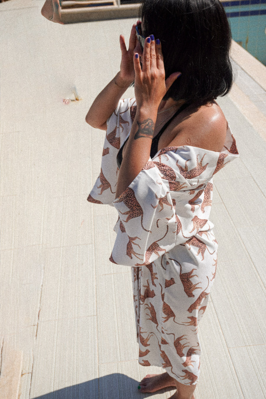 Wild Leopard Pamuk Saten Uzun Kimono