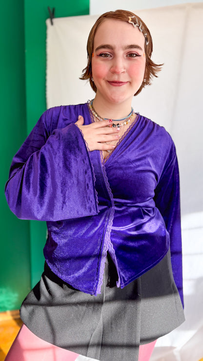 LUNA  Kadife  Wrap Top Mor