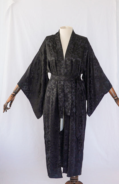 "Nox" Siyah Pamuk Saten Kimono Elbise