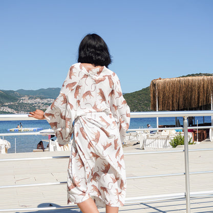 Wild Leopard Pamuk Saten Uzun Kimono