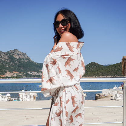 Wild Leopard Pamuk Saten Uzun Kimono