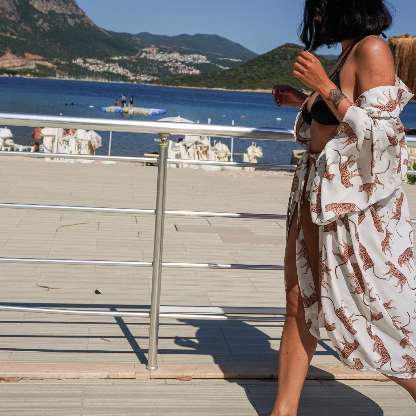 Wild Leopard Pamuk Saten Uzun Kimono