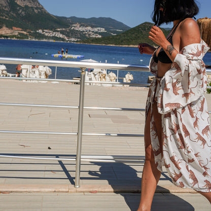 Wild Leopard Pamuk Saten Uzun Kimono