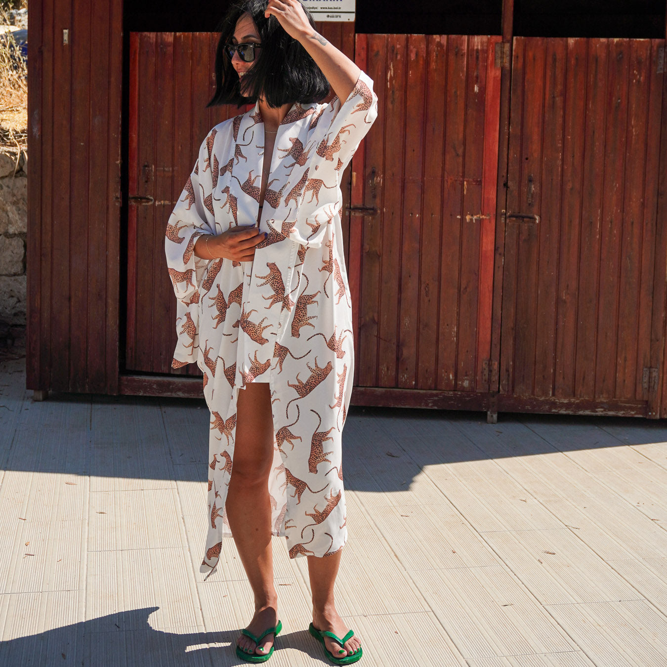 Wild Leopard Pamuk Saten Uzun Kimono