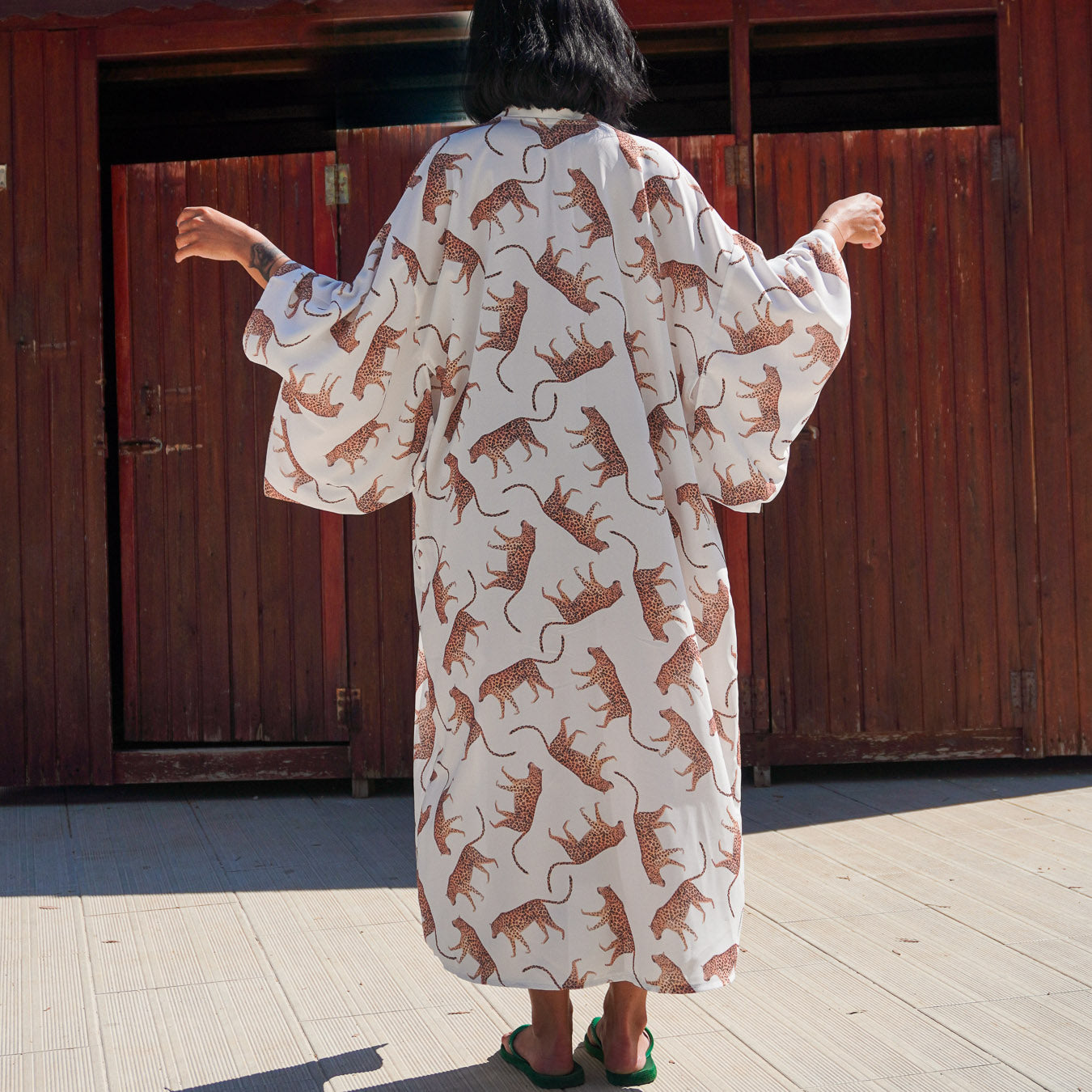 Wild Leopard Pamuk Saten Uzun Kimono
