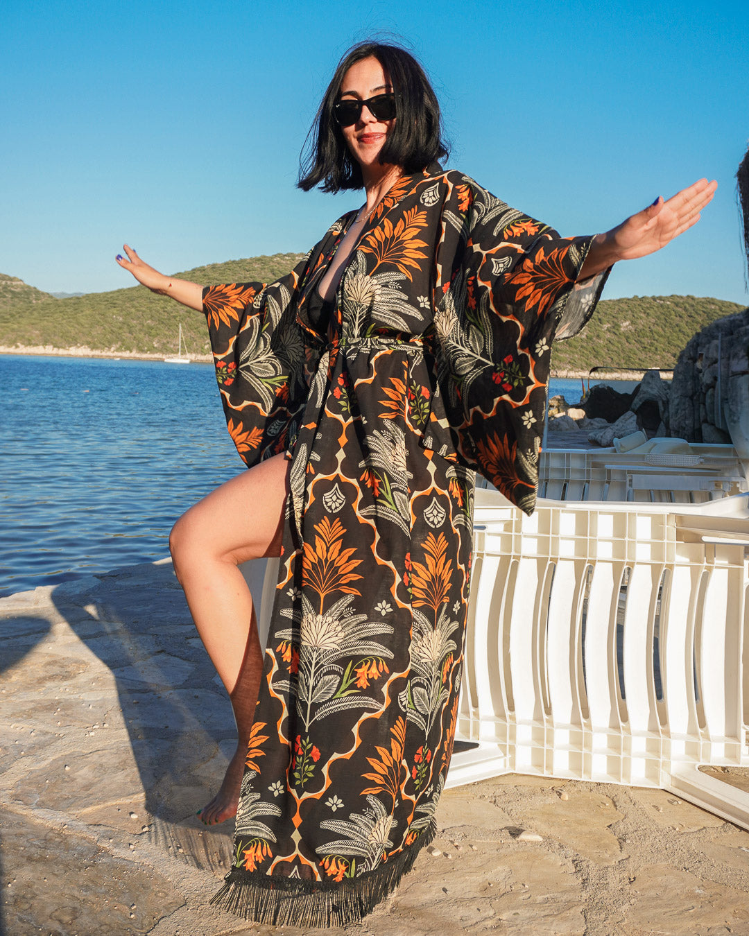 Botanik Keten Uzun Püsküllü Kimono