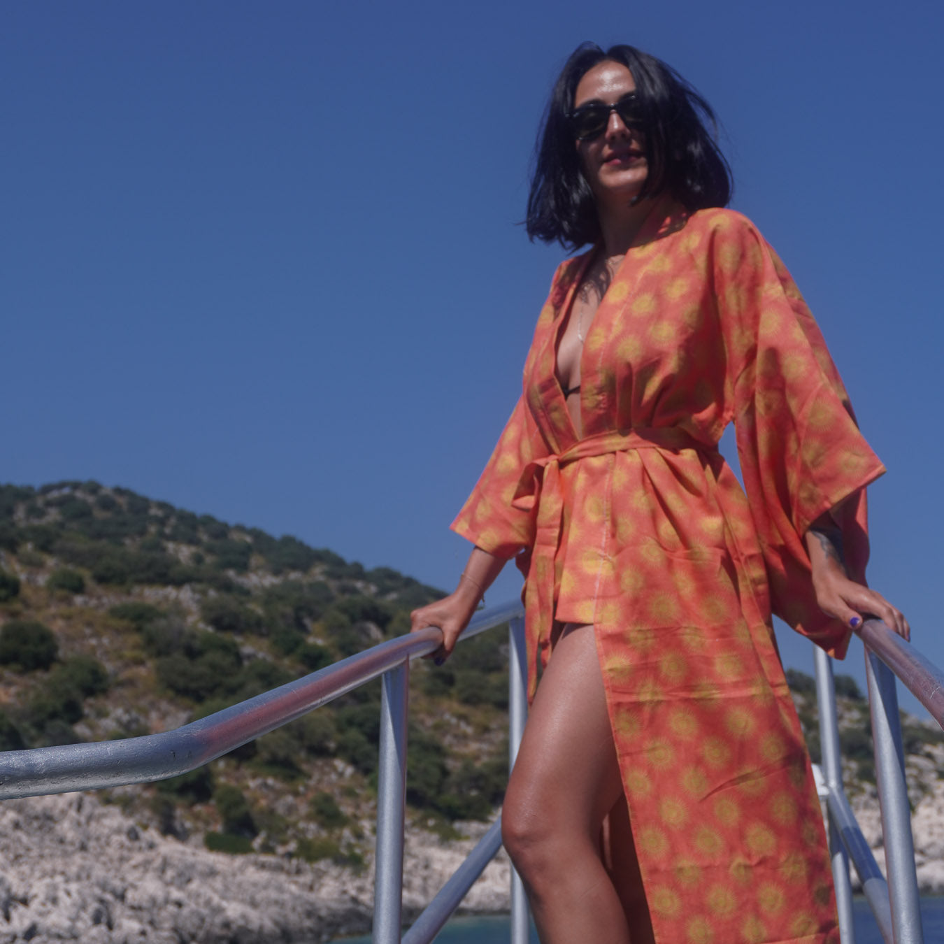 Sunset Sunburst Turuncu Uzun Kimono