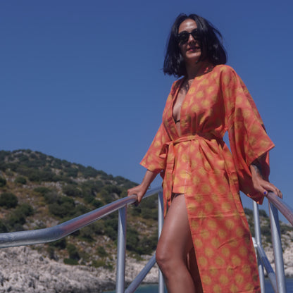 Sunset Sunburst Turuncu Uzun Kimono