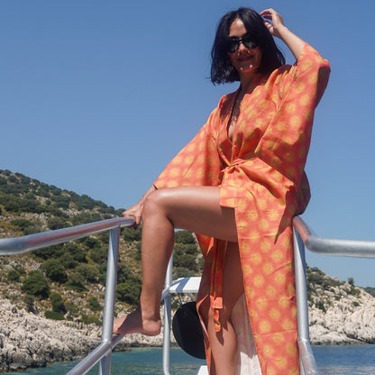Sunset Sunburst Turuncu Uzun Kimono