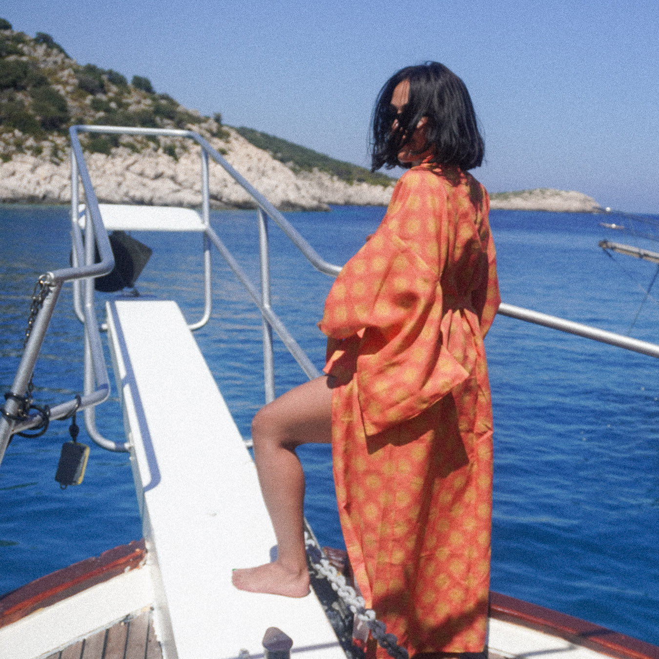 Sunset Sunburst Turuncu Uzun Kimono