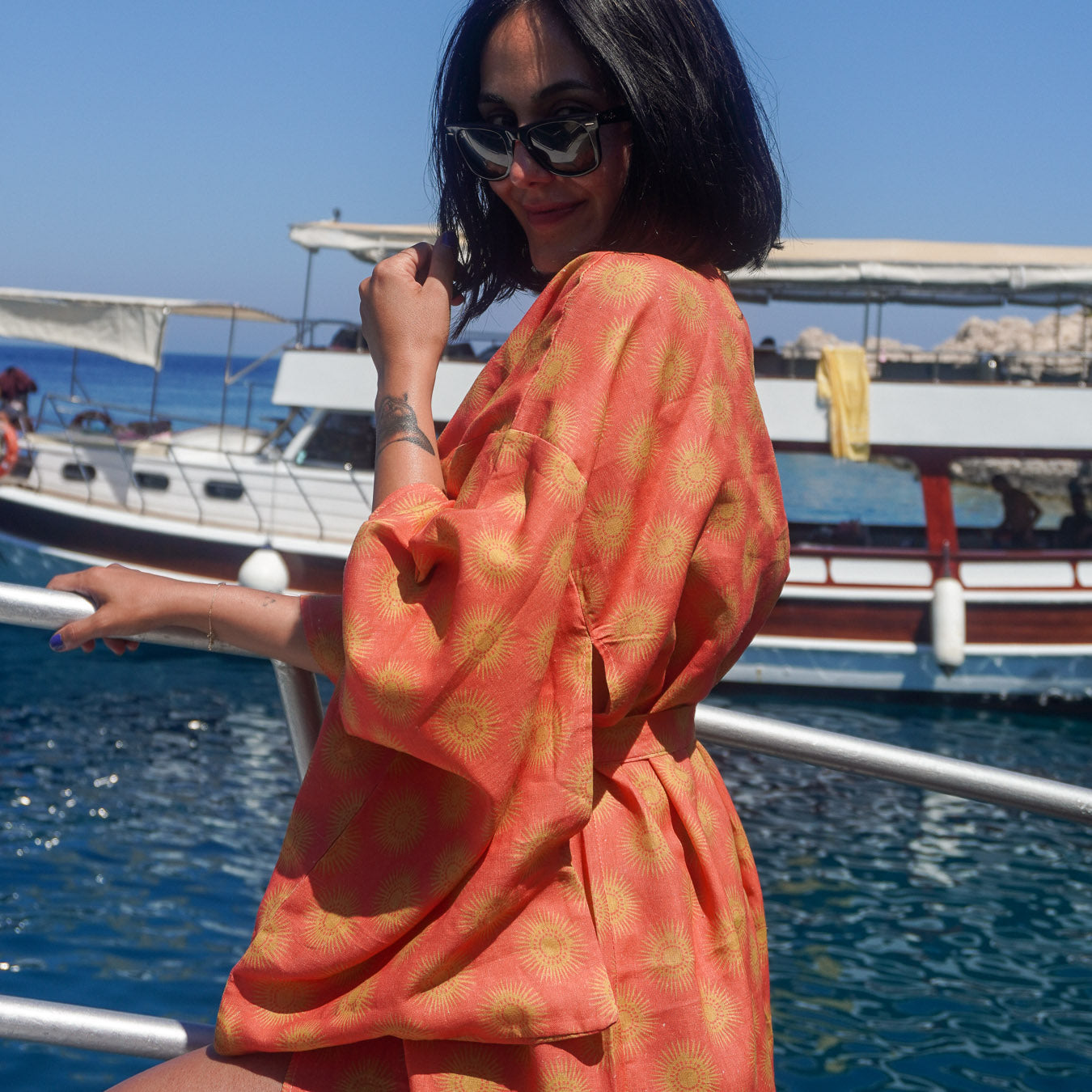Sunset Sunburst Turuncu Uzun Kimono