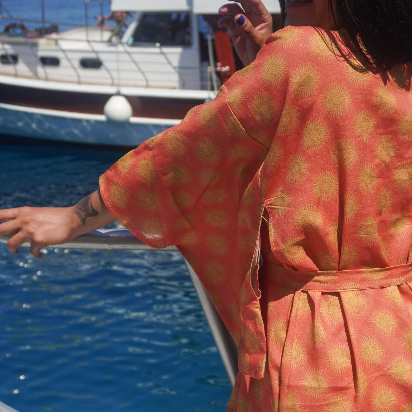 Sunset Sunburst Turuncu Uzun Kimono