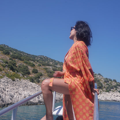 Sunset Sunburst Turuncu Uzun Kimono
