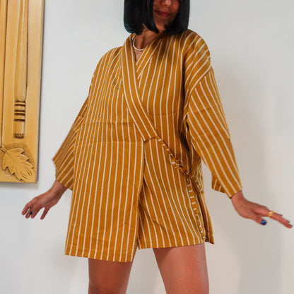 "Siena" Çizgili Pamuk Kimono Elbise