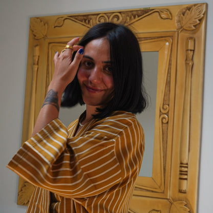 "Siena" Çizgili Pamuk Kimono Elbise
