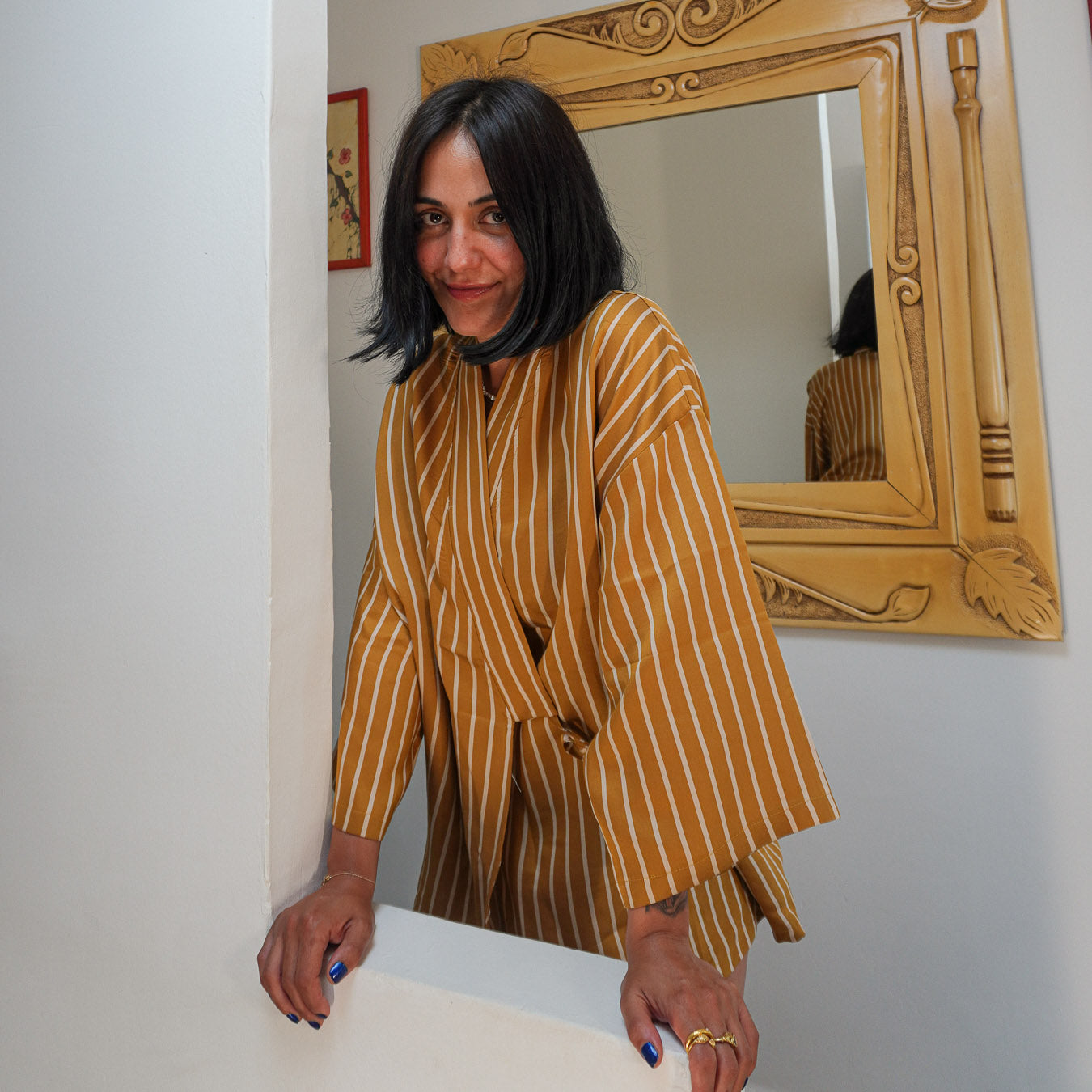 "Siena" Çizgili Pamuk Kimono Elbise