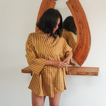 "Siena" Çizgili Pamuk Kimono Elbise