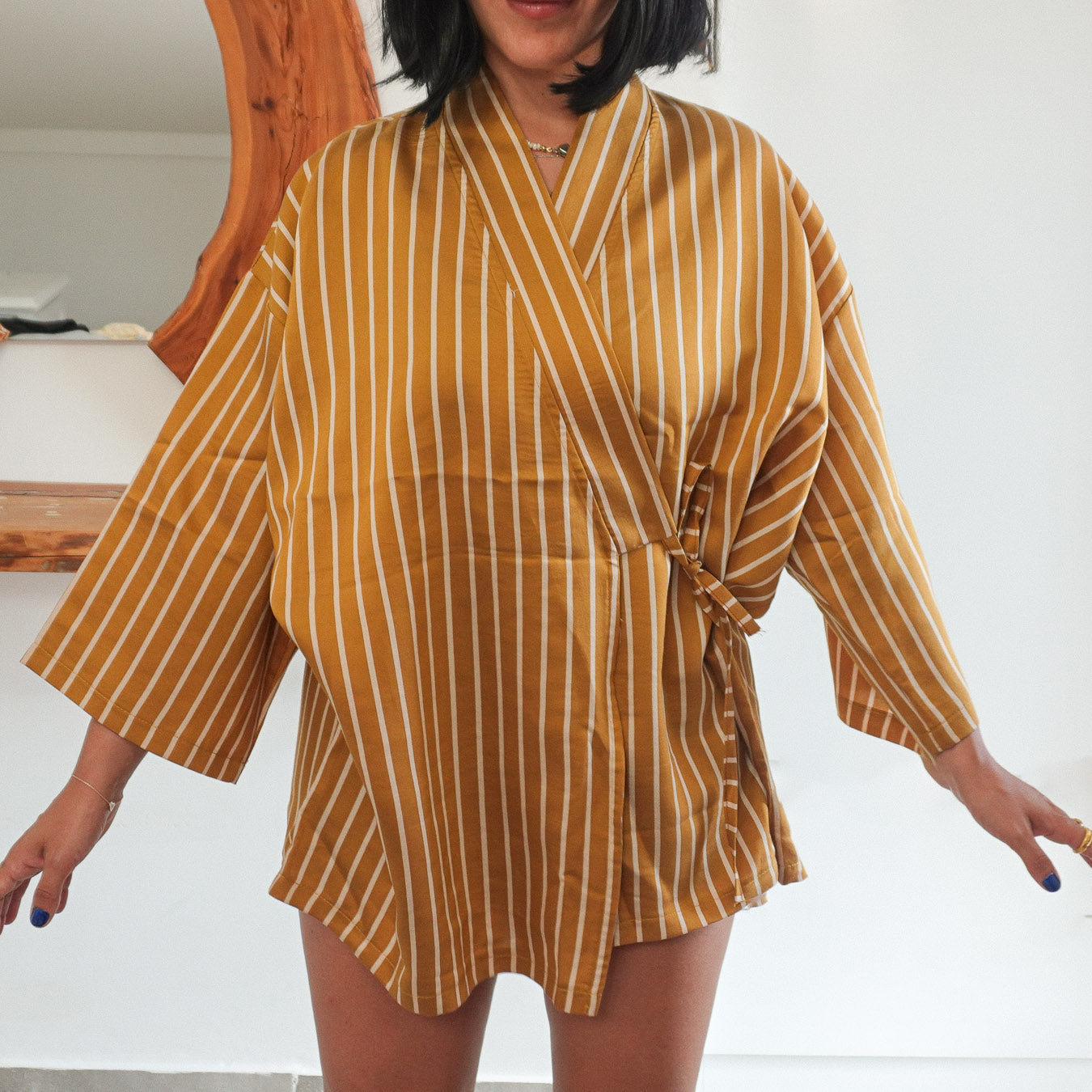 "Siena" Çizgili Pamuk Kimono Elbise