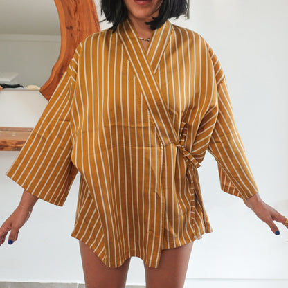 "Siena" Çizgili Pamuk Kimono Elbise