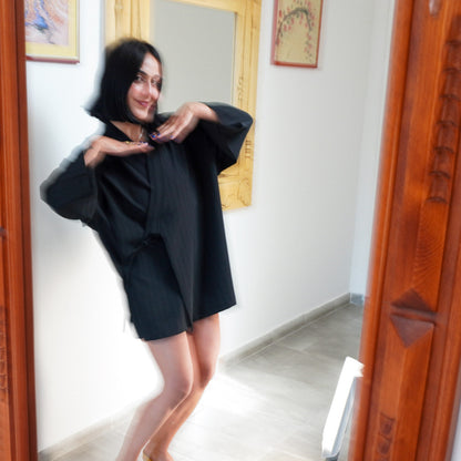 "Nera" Unisex Siyah Kimono Elbise