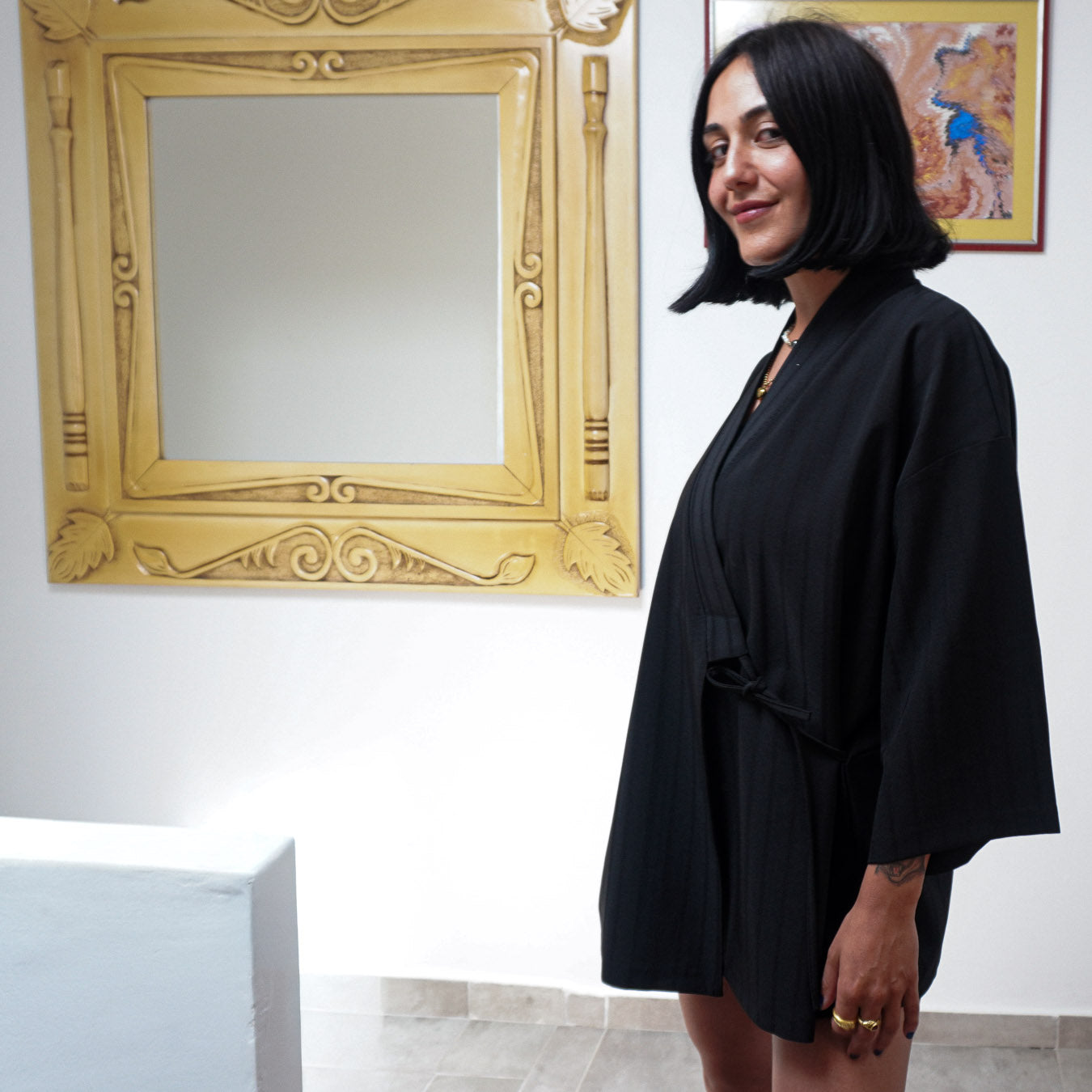 "Nera" Unisex Siyah Kimono Elbise
