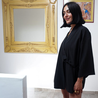 "Nera" Unisex Siyah Kimono Elbise