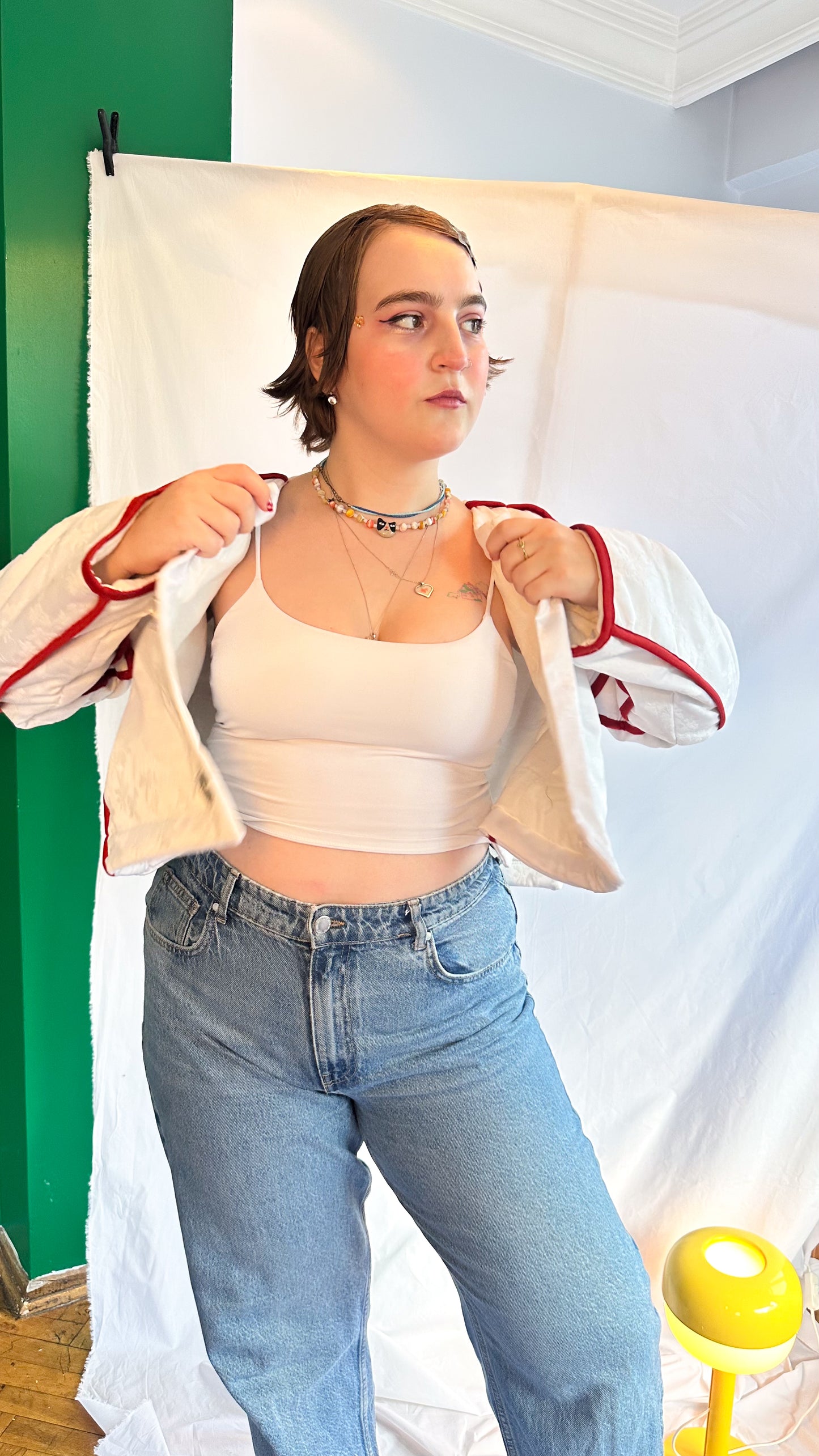 Fluffy Rae Cut-Out Jacket – Cream & Red