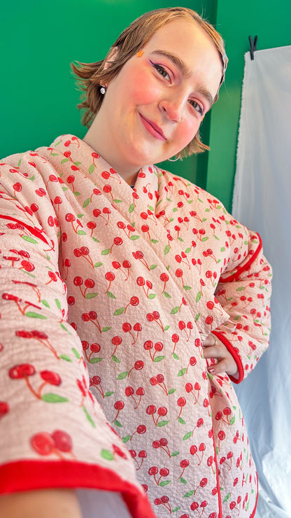 luna kiraz desenli müslin kimono ceket - tasarim oversize kimono