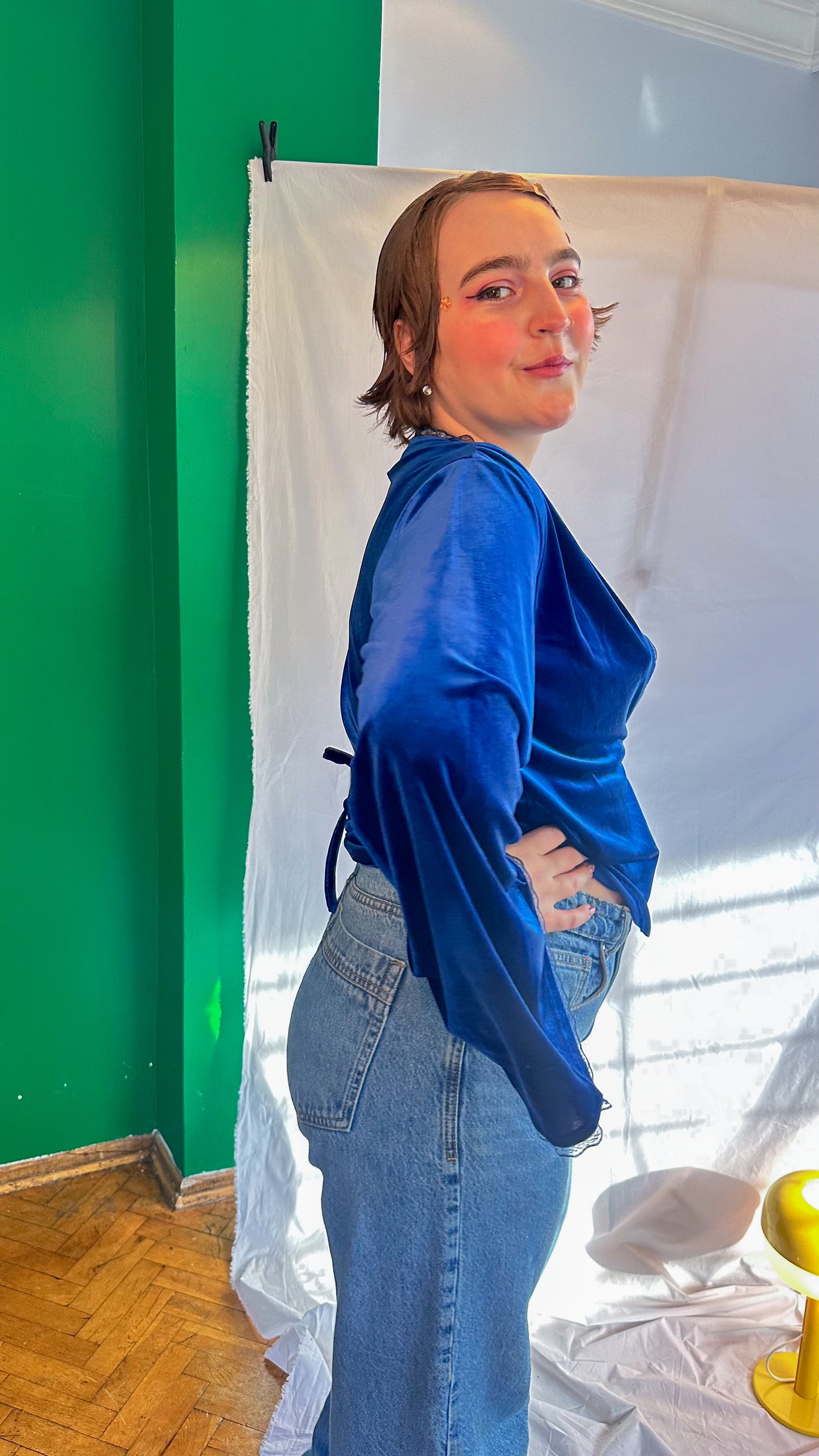 Maya Kadife Wrap Top Midnight Blue