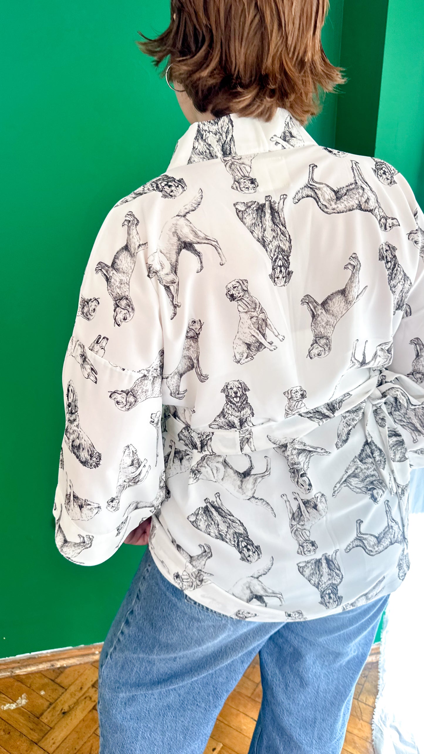 köpek desenli tasarim kimono ceket - illüstrasyon desenli kimono