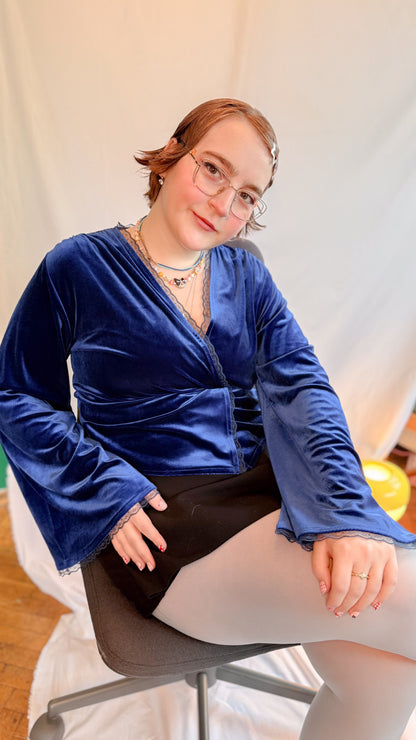 Maya Kadife Wrap Top Midnight Blue