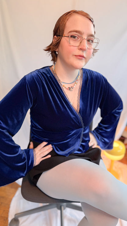 Maya Kadife Wrap Top Midnight Blue