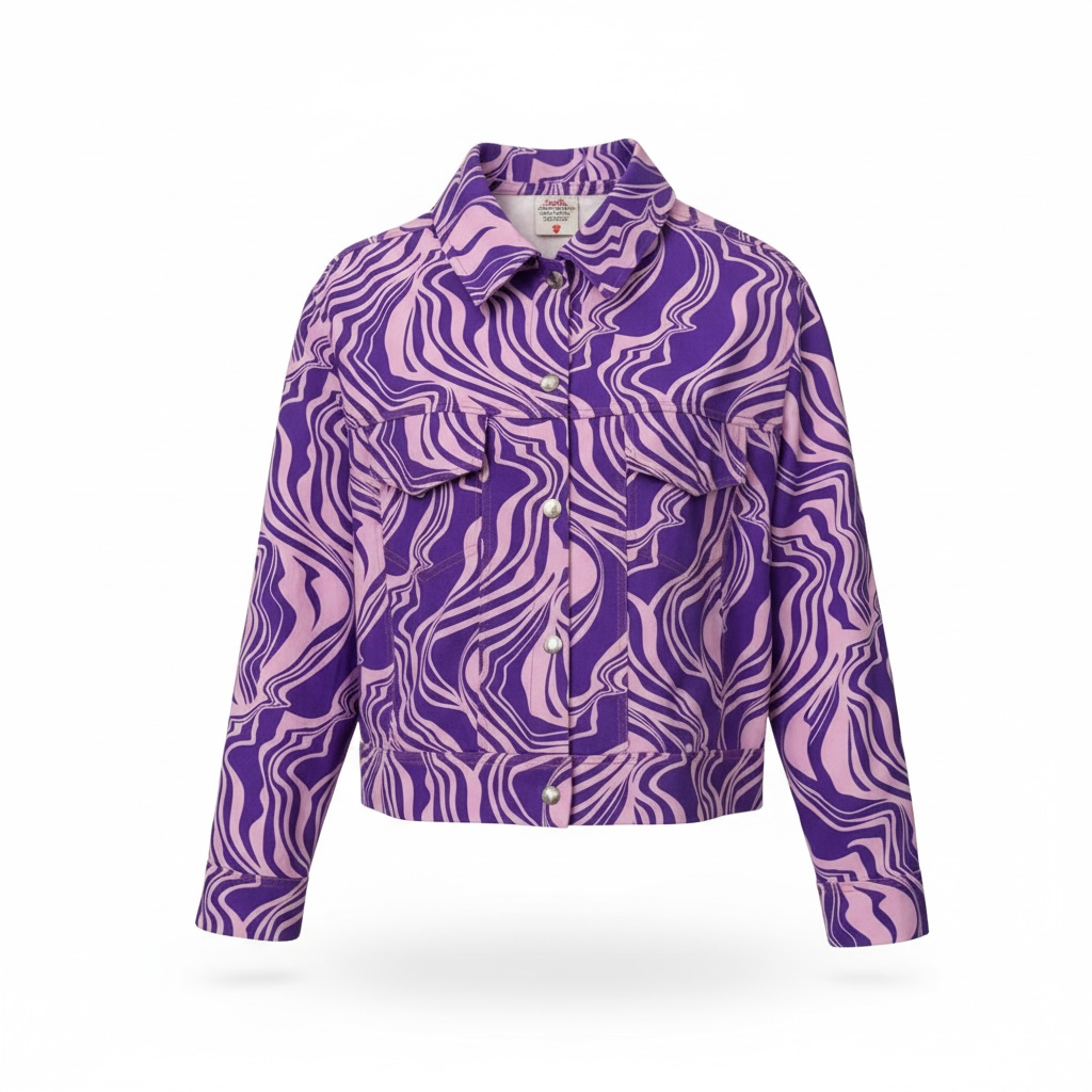 purple wave mor desenli canvas ceket mira - tasarim kadin ceket