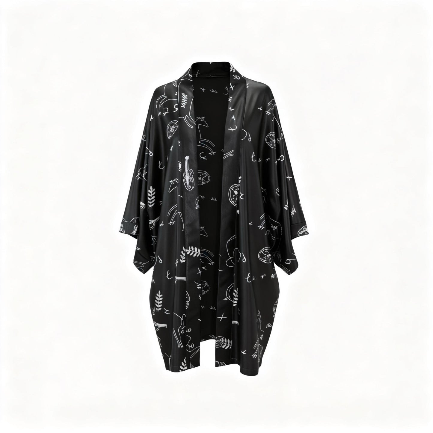siyah pamuk saten tasarim kimono aria - el dikimi butik tasarim