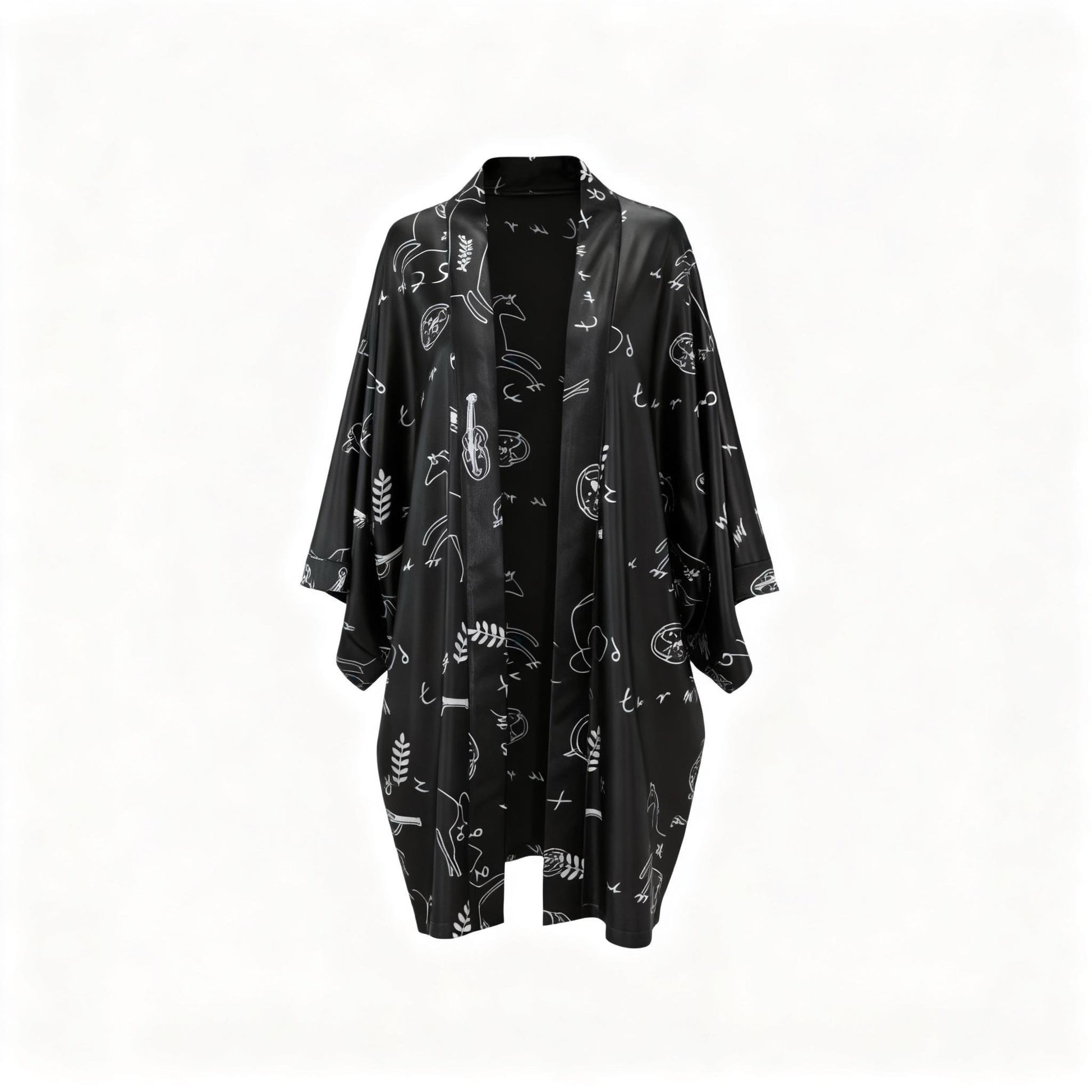 siyah pamuk saten tasarim kimono aria - el dikimi butik tasarim