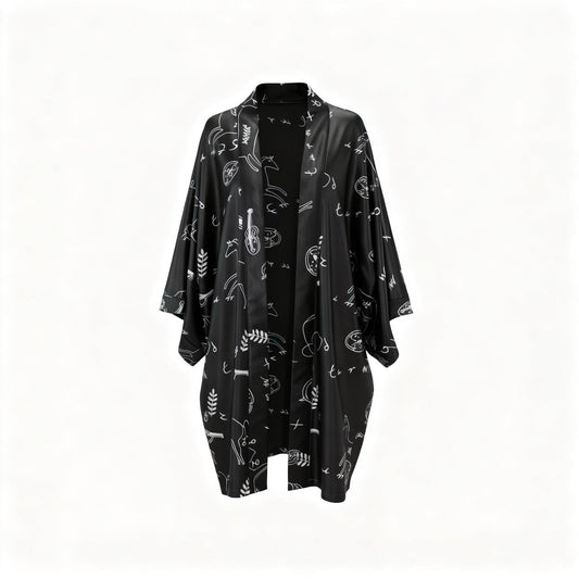 siyah pamuk saten tasarim kimono aria - el dikimi butik tasarim