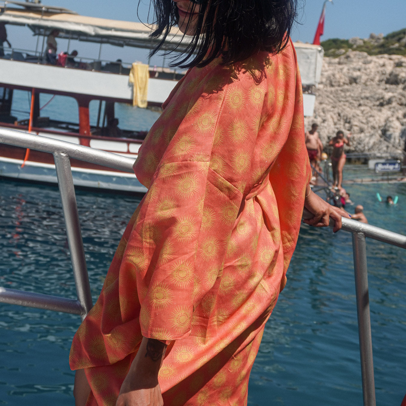 Sunset Sunburst Turuncu Uzun Kimono