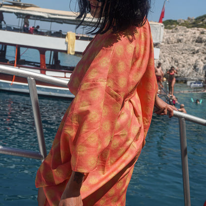 Sunset Sunburst Turuncu Uzun Kimono